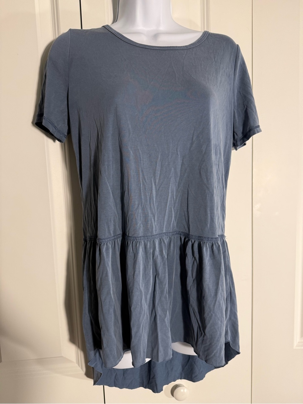 Womens Short-Sleeve Peplum Top - Slate Blue